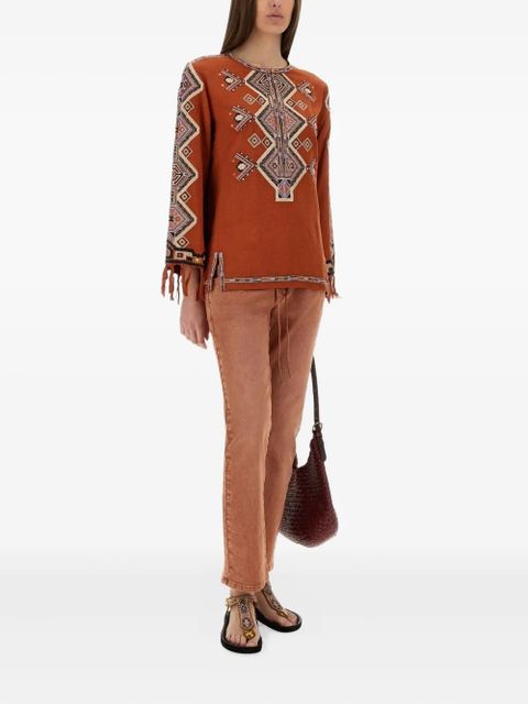 ISABEL MARANT Zelda embroidered fringe top - Brown