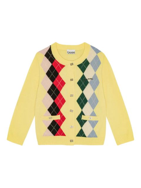 GANNI argyle-pattern cardigan - Yellow - zdjęcie produktu nr 1