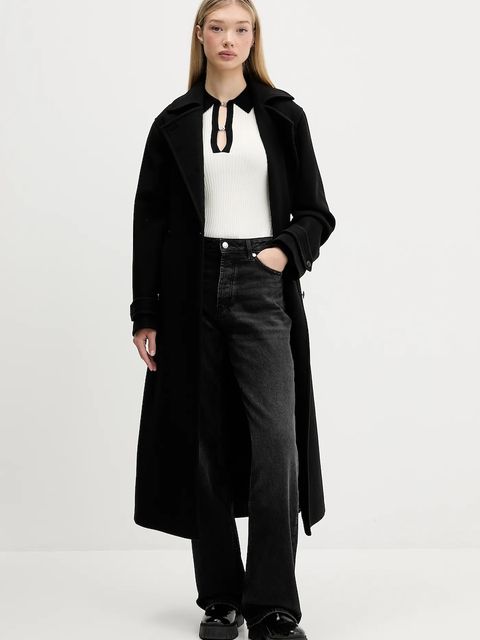 HUGO płaszcz z domieszką wełny kolor czarny 50547616