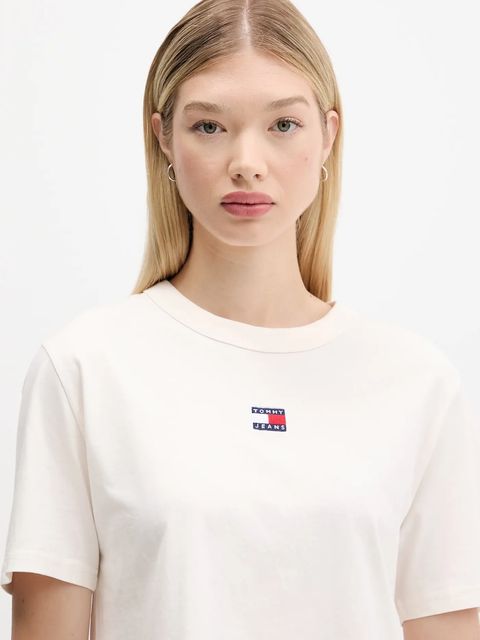 Tommy Jeans t-shirt bawełniany damski kolor beżowy DW0DW22202