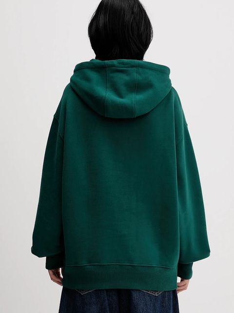 Tommy Jeans bluza bawełniana damska kolor zielony z kapturem z aplikacją DN0DN00099