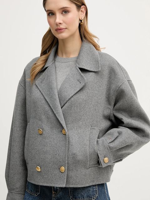 Tommy Hilfiger płaszcz z dodatkiem wełny kolor szary WW0WW47759