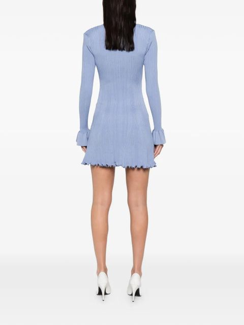 Self-Portrait pearl trim knit mini dress - Blue