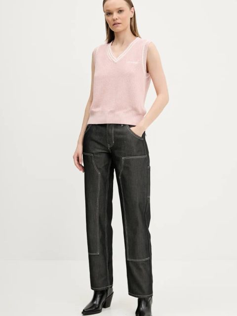 Guess Jeans kamizelka bawełniana damski kolor różowy W5GR02 Z3HM1
