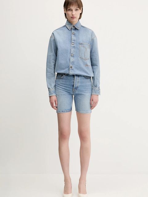 Fiorucci szorty jeansowe Bermuda Denim damskie kolor niebieski gładkie high waist W02SMDSH316DN01DN01