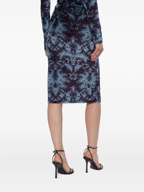 ETRO damask-pattern velvet midi skirt - Blue