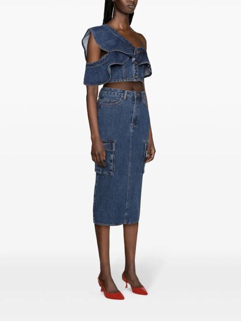Self-Portrait cargo denim midi skirt - Blue - zdjęcie produktu nr 2