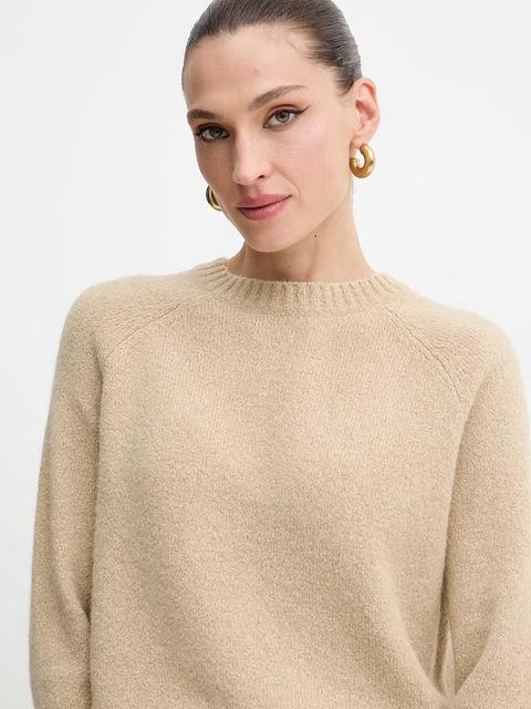 BOSS sweter z domieszką wełny damski kolor beżowy 50478315