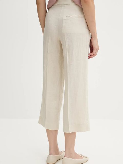 United Colors of Benetton spodnie lniane damskie kolor beżowy proste high waist 4AGHDF08M - zdjęcie produktu nr 2