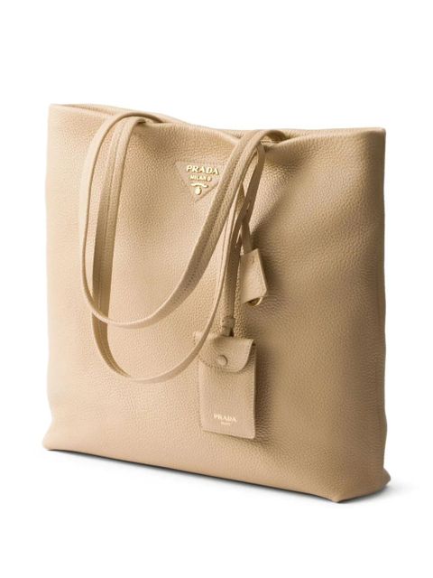 Prada large leather tote bag - Neutrals