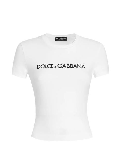 Dolce & Gabbana logo-embroidered stretch-cotton T-shirt - White - zdjęcie produktu nr 1