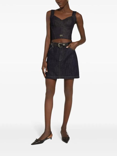 Dolce & Gabbana logo-tag denim corset top - Black