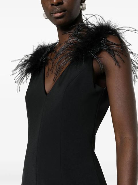 PINKO feather-detailing V-neck dress - Black - zdjęcie produktu nr 2