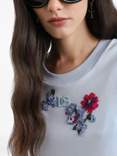Dolce & Gabbana floral-detail T-shirt - Blue