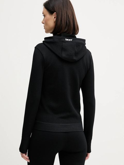 Dkny bluza damska kolor czarny z kapturem gładka DP6J9678