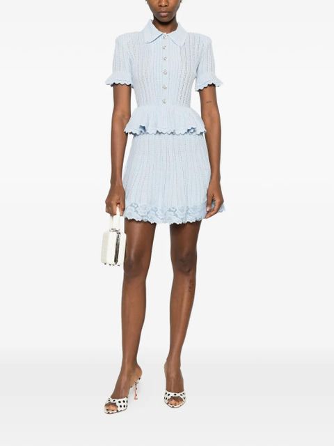 Self-Portrait pointelle peplum knit mini dress - Blue - zdjęcie produktu nr 2