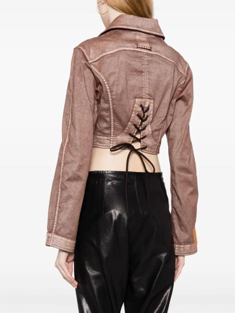 Jean Paul Gaultier cropped corset-style denim jacket - Brown