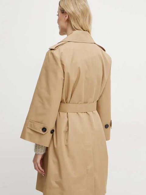 Weekend Max Mara trencz damski kolor beżowy przejściowy dwurzędowy 2515021031600