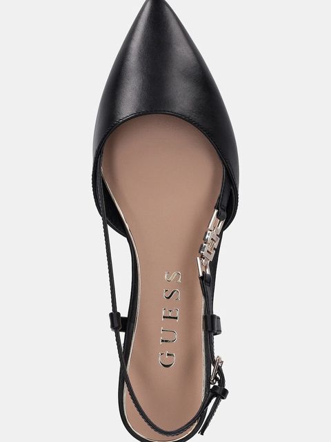 Guess baleriny skórzane FRANIE kolor czarny z odkrytą piętą FLTFRA LEA05