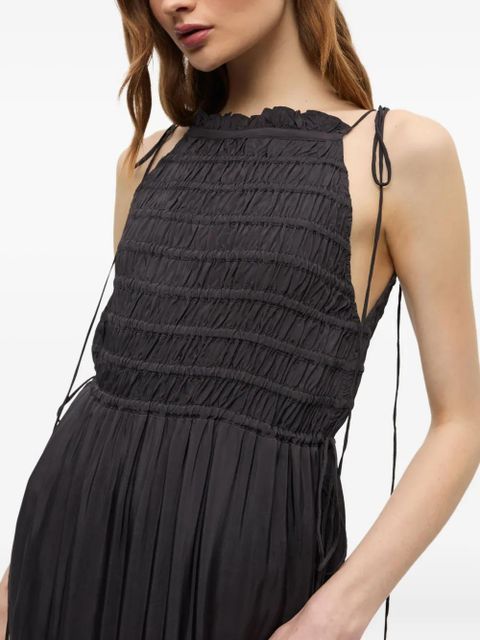 GANNI tie-strap smocked maxi dress - Black
