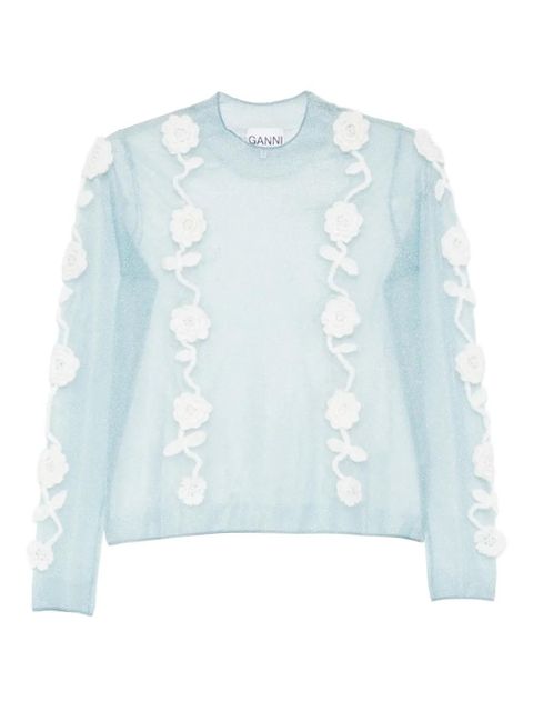 GANNI floral-appliqué blouse - Blue - zdjęcie produktu nr 1