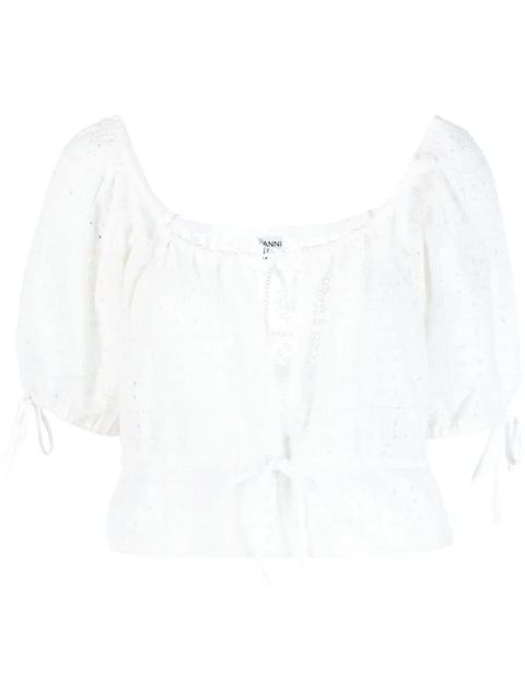 GANNI broderie anglaise organic cotton top - White - zdjęcie produktu nr 1