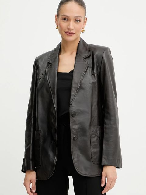 Pinko marynarka skórzana REIMAGINE by Patrick Mcdowell kolor brązowy oversize gładka 105090 A2JN - zdjęcie produktu nr 1