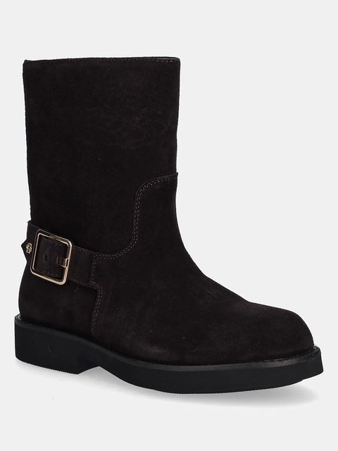 BOSS botki zamszowe Eleri damskie kolor brązowy na płaskim obcasie 50552755 - zdjęcie produktu nr 1