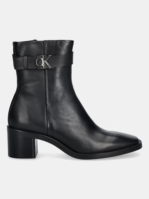 Calvin Klein botki skórzane BLOCK HEEL BOOT W/ METAL LOGO - zdjęcie produktu nr 1