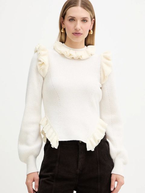 Twinset sweter z dodatkiem wełny damski kolor beżowy 252TS3020 - zdjęcie produktu nr 1