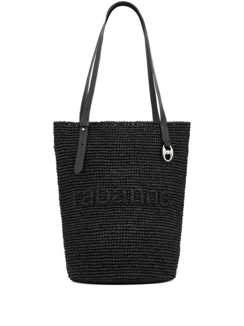 Rabanne logo-embroidered raffia tote bag - Black - zdjęcie produktu nr 1
