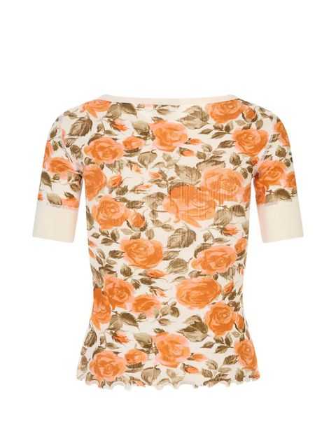 Chloé floral-print ribbed-knit t-shirt - Neutrals - zdjęcie produktu nr 2