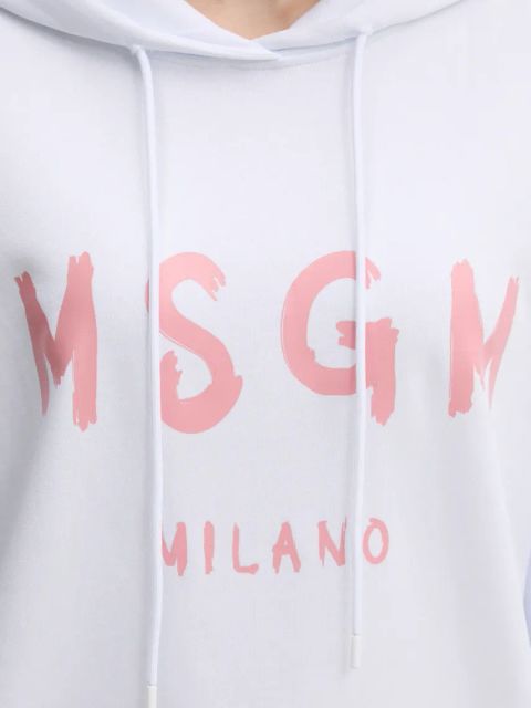 MSGM bluza bawełniana damska kolor biały z kapturem z nadrukiem 3841MDM515.257000