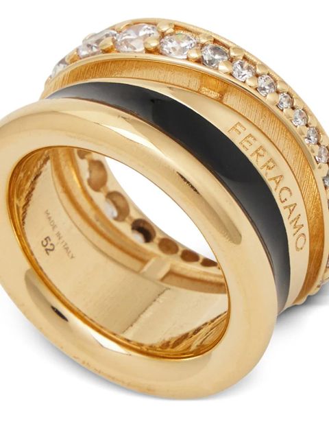 Ferragamo crystal enamel band ring - Gold