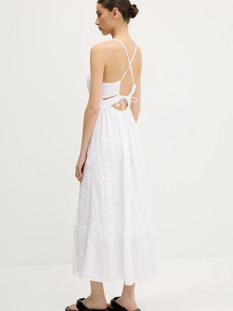 Hollister Co. sukienka bawełniana kolor biały midi prosta KI359-5079