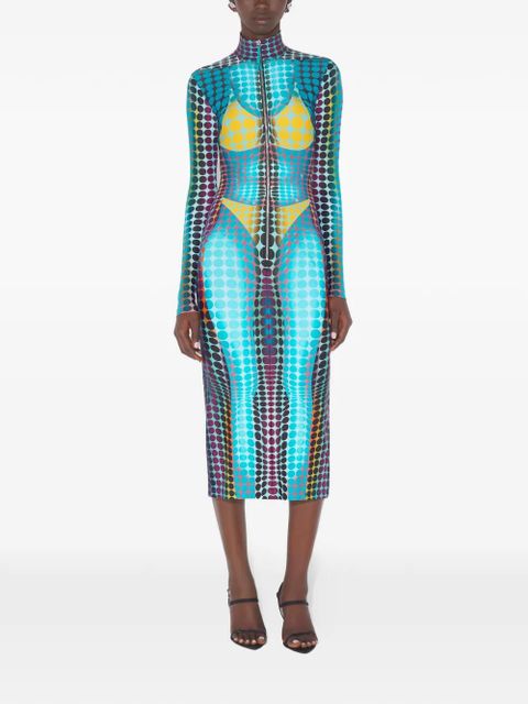 Jean Paul Gaultier high-neck dots-print midi dress - Blue - zdjęcie produktu nr 2