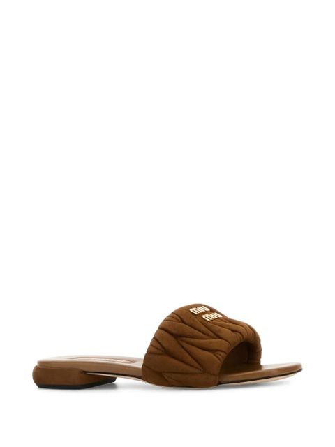 Miu Miu Matelassé suede flat sandals - Brown - zdjęcie produktu nr 2