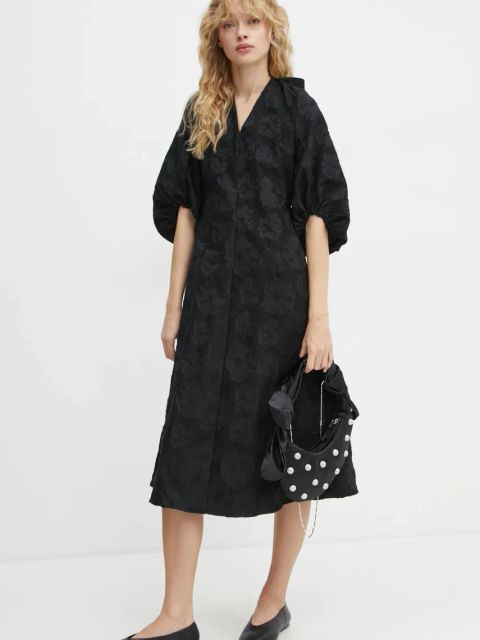 Stine Goya sukienka kolor czarny midi rozkloszowana SG-PS25-D061-2307