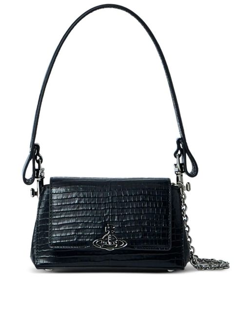Vivienne Westwood small Hazel croc-embossed flap shoulder bag - Black - zdjęcie produktu nr 1