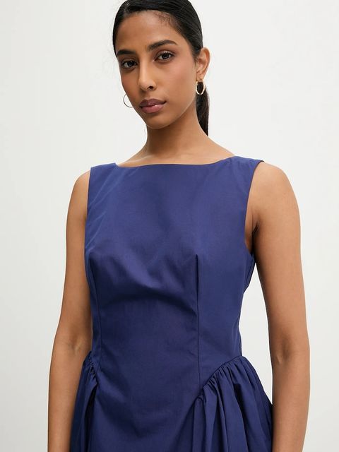 Answear.LAB sukienka bawełniana kolor granatowy midi rozkloszowana