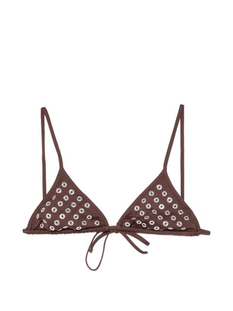 Gimaguas eyelet-embellished triangle bikini top - Brown - zdjęcie produktu nr 1