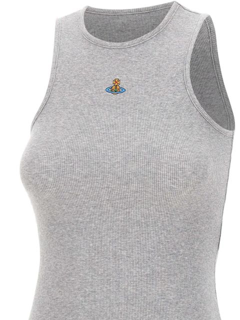 Vivienne Westwood embroidered-logo ribbed top - Grey