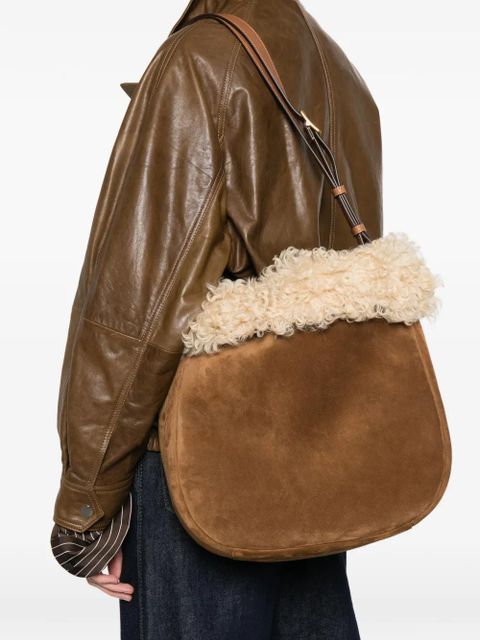 Saint Laurent shearling-trim shoulder bag - Brown - zdjęcie produktu nr 2