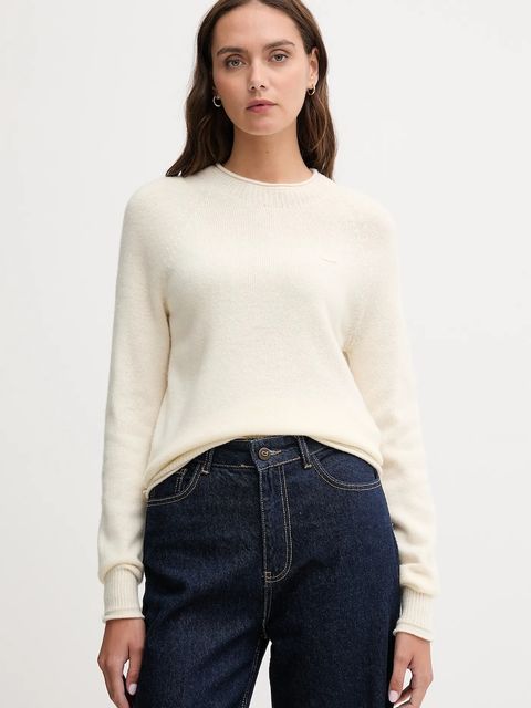 Lacoste sweter wełniany damski kolor beżowy lekki AF4160 - zdjęcie produktu nr 1