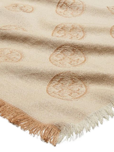 Tory Burch medallion logo oblong scarf - Neutrals
