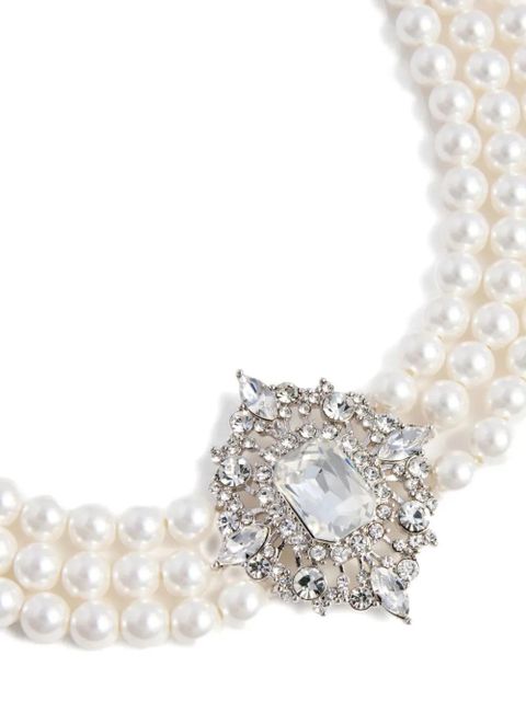 Self-Portrait pearl-embellished necklace - Silver