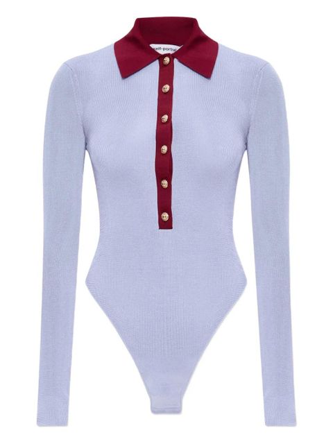 Self-Portrait ribbed-knit polo bodysuit - Blue - zdjęcie produktu nr 1