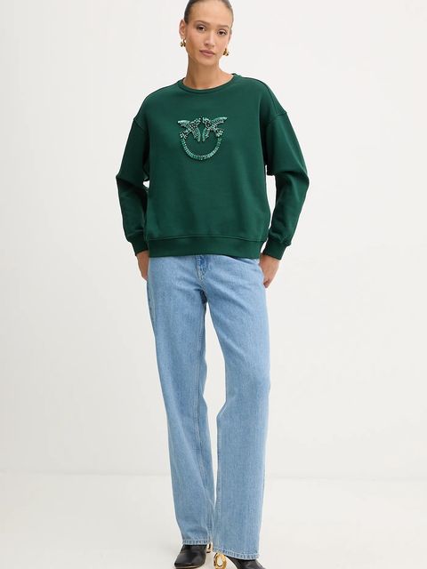 Pinko bluza bawełniana damska kolor zielony z aplikacją 100534 A2RO