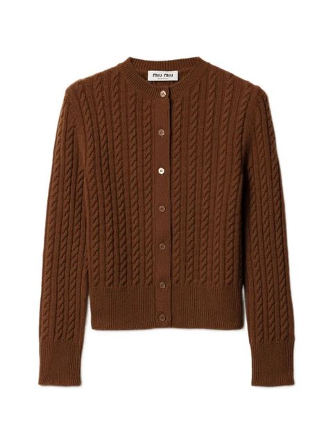 Miu Miu cable-knit logo cardigan - Brown - zdjęcie produktu nr 1