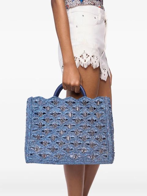 Rabanne woven raffia tote bag - Blue